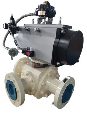 Pneumatic Actuated Three-Way T-Type Flanged Ball Valve with 300lb Pressure Class and A105+ENP+PEEK Seat