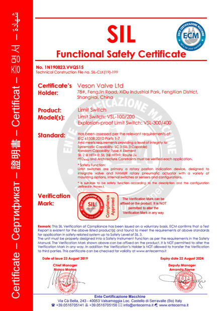 Китай Veson Valve Ltd. Сертификаты